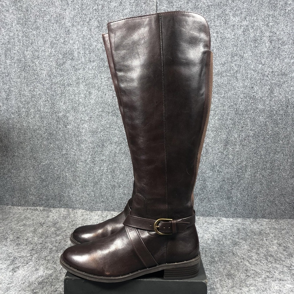 INC International Concepts Fadora Boots Womens 8M Brown Leather Wide Calf Riding - Picture 5 of 16